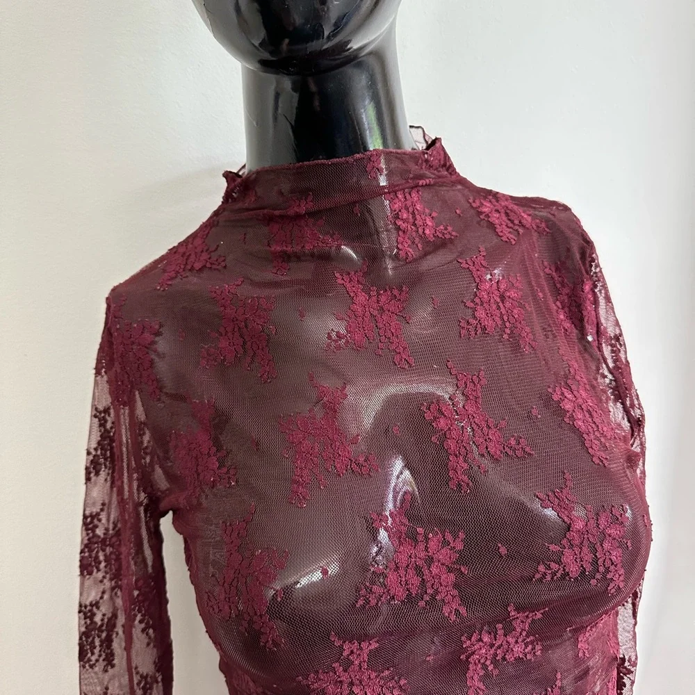 FREE PEOPLE sheer shirt in burgundy.  Medium - Picture 7 of 10